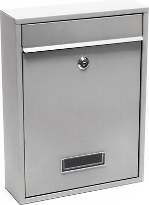 Wiltec Briefkasten silberfarben V11 Postkasten mit Namensschild, großem Briefschlitz und 2 Schlüsseln Wandbriefkasten aus pulverbeschichtetem Stahl