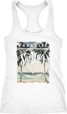 Produktbild von Damen Tank Top Tanktop Excotic Island Paradise Surfing Summer Sommer Hängematte Palmen Neverless® weiß M