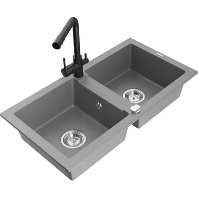 Obrázek produktu pro Mexen Mario 2-miskový granitový dřez s kuchyňskou baterií Duero, Šedá - 6504-71-671600-70
