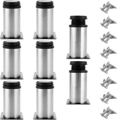 Image de Poteaux de meubles en acier de haute qualité - Réglables - Poteaux de meubles ronds - Lot de 8 - Hauteur 100 mm - Capacité de charge 250 kg - Plaques de pieds de meubles