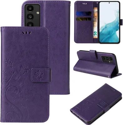 Produktbild von Handyhülle für Samsung Galaxy A54 5G Floral Blumen Schmetterling Flip Cover Hülle Case Klapphülle Handytasche Farbe: Violett