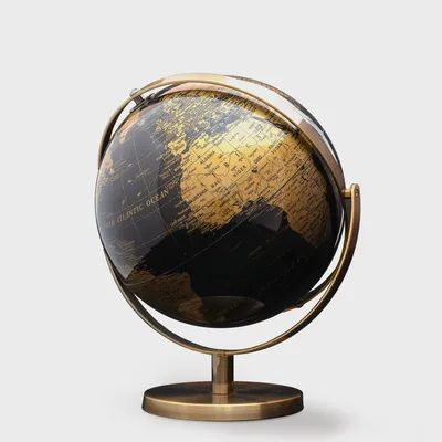 Produktbild von Design Globus Schwarz Gold mit Doppelachse – Iron & Glory Tischglobus 20 cm