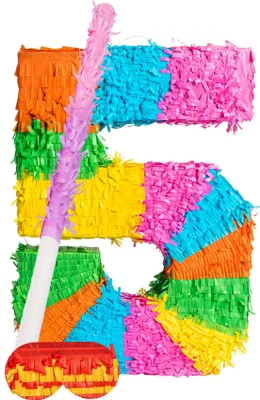 Produktbild von Fax Potato Nummer 5 Pinata-Set mit Stock und Augenbinde – rosa Stock