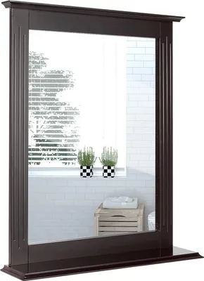 Zdjęcie produktu dla COSTWAY Lustro łazienkowe z półką, lustro łazienkowe prostokątne, 68,5 x 57 x 12 cm, lustro ścienne, lustro wiszące brązowe, lustro łazienkowe