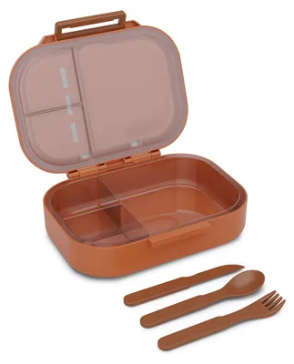 Obrázok produktu pre Schmatzfatz obedový box - nepriepustný, bez BPA, 3 priehradky, vrátane príboru, vhodný do umývačky riadu, Tritan, vhodný pre deti, obedový box s priehradkami, Bento box pre deti, oranžový