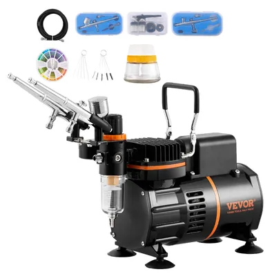 Airbrush-Set mit Kompressor, 3 Pistolen, 0,2-0,8 mm, schwarz