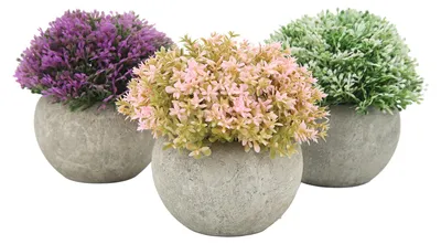 Image de Lot de 3 mini plantes artificielles en pot – Fausses plantes vertes dans un pot rond en papier pour la décoration intérieure