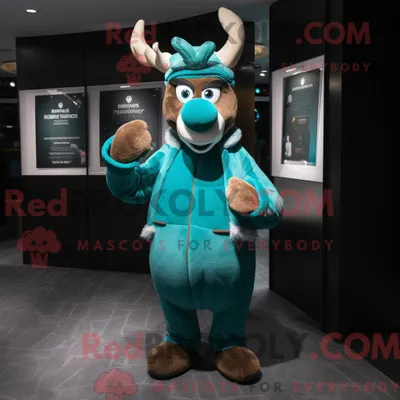 Imagen del producto de Disfraz REDBROKOLY de mascota reno verde azulado vestido con un abrigo y gorros