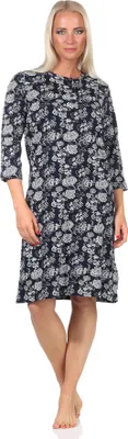 Produktbild von Damen Nachthemd kurzarm, florales Blumenmuster, mit Knopfleiste am Hals - 191 213 90 880 ; marine , 40