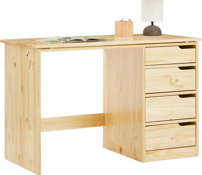 Produktbild von Kinderschreibtisch EMMA aus Kiefer Massivholz, natur - Schreibtisch mit neigungsverstellbarer Tischplatte, schöner Jugendschreibtisch mit 4 Schubladen