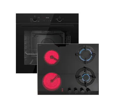 Produktbild von Gasline Einbau Gasherdset GB850-FIB Autark mit Einbaubackofen Gasherd Umluft 69 Liter und Kochfeld Hybrid Kombi Glas Gas Elektro 60cm Erdgas/ Propan