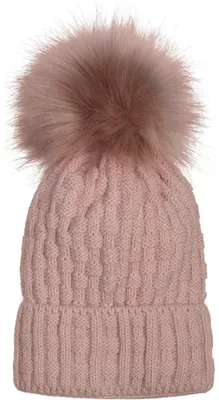 Image de styleBREAKER Bonnet unie chaud en tricot avec pompon, motif tressé et doublure polaire, bonnet d'hiver avec pompon en fourrure 04024171