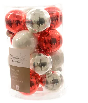 Produktbild von Weihnachtsbaumkugeln Glas Ø 3,5 cm 16 Stück rot / weiß / silber