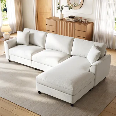 Produktbild von STILVORA Ecksofa mit großem umstellbarem Liegeelement, Modulares Sofa mit 90 cm breiter Liegefläche, Wohnzimmersofa in Wolkenform für 3 Personen
