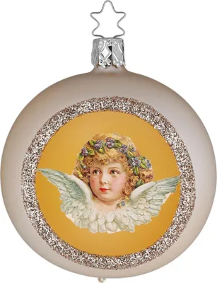 Christbaumschmuck Glaskugel 8cm mit Engelmotiv Champagner