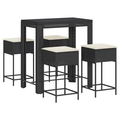 Produktbild von vidaXL 5-tlg. Gartenbar-Set mit Kissen Schwarz Poly Rattan
