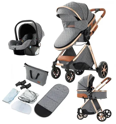 Image de Poussette 3 en 1 Bébé Combinée Siège-Auto Nacelle Trio Réversible Réglable Haute Qualité Roues increvables.