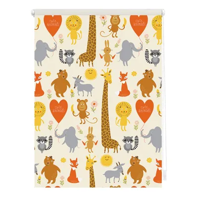 Zdjęcie produktu dla Roleta Lichtblick Klemmfix, montaż bez wiercenia, zaciemniająca, wzór „Cute Animals” – żółta, 100 x 150 cm (szer. x dł.)