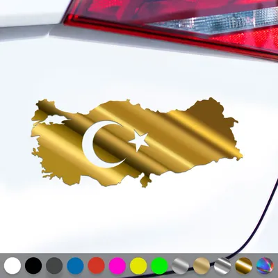 Produktbild von PantherPixel Türkei Aufkleber Wappen Umriss Flagge Fahne Türkiye Sticker Auto Geschenkidee Farbe Chrom-Gold