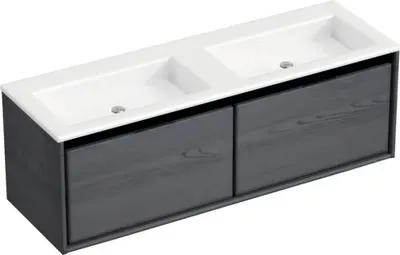 Produktbild von Sanox Badmöbel-Set Loft BxHxT 140,5 x 47 x 45,5 cm Frontfarbe black oak mit Doppel-Waschtisch Mineralguss weiß Griff chr