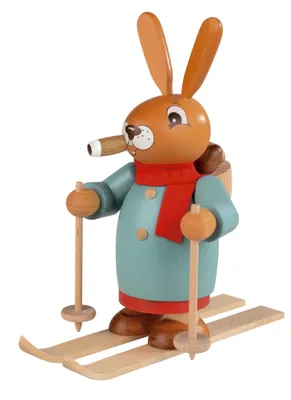 Produktbild von Räucherfigur Räucherhase auf Ski farbig groß (BxH):11x19cm NEU