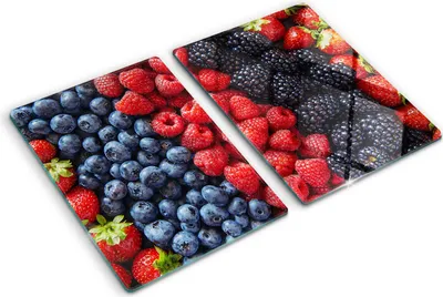 Produktbild von Tulup Glas Herdabdeckplatte - 2x40x52 cm - Glaskeramikkochfeld-Abdeckung Spritzschutz Glasabdeckplatte Kochplattenabdeckung und Schneidebrett - Zweiteilig - Essen & Getränke - Waldfrüchte - Mehrfarbig
