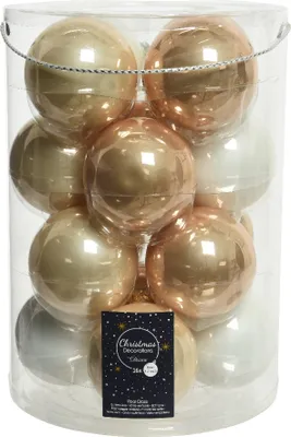 Produktbild von Weihnachtskugeln Glas 8cm 16 Stück - Perle / Weiß / Karamel Mix