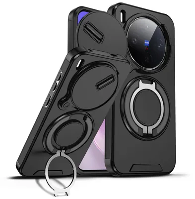 Obrázek produktu pro Dvouvrstvé pouzdro pro Vivo X300, posuvným krytem fotoaparátu a magnetickým kroužkovým stojánkem Černý