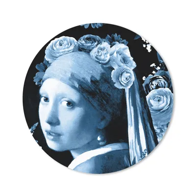 Produktbild von MuchoWow® Mauspad Mousepad Mädchen mit einem Perlenohrring - Rosen - Blau 20x20 cm - Mousepads - Maus Mat - Pad - Mausunterlage - Schreibtischmatte