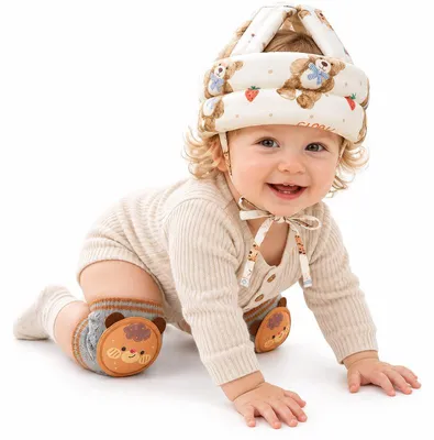 Produktbild von Schutzset Baby 6–36 Monate, Kopfschutz und Knieschoner, gepolstert, atmungsaktiv, rutschfest, für Krabbeln, Spielen und Laufenlernen