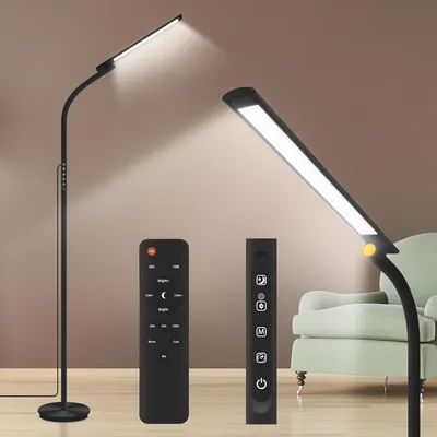 Image de Lampe sur pied de luminothérapie 10000 lux avectactile, couleur noire.