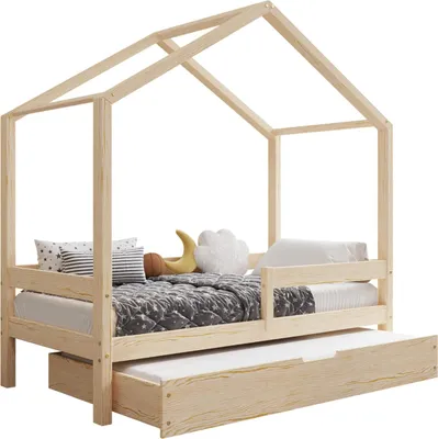 Obrázek produktu pro TIMBEE HUFIE Dětská postel s dvojlůžkem Dětská postel dřevo se zásuvkou s funkcí spánku - nelakovaná - 70x140cm