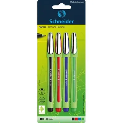 Produktbild von Schneider Premium-Fineliner Xpress sortiert, Blisterkarte mit 4 Stück