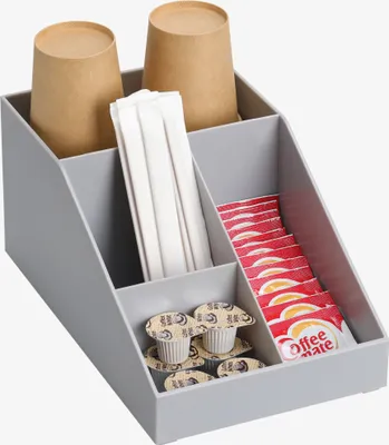 Produktbild von Navaris Kaffee Spender Organizer - Aufbewahrung von Zubehör - Kaffeebar für u. a. Zucker Milch Servietten Kapseln - Kaffeestation 10 Fächer - Grau