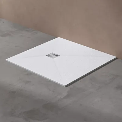 Produktbild von doporro Duschwanne Duschtasse 80x140x3cm aus Mineralguss in weiß Rechteckig DIN-Anschlüsse für bodenebene Montage geeignet Geoma 09
