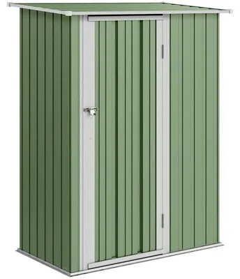 Obrázek produktu pro Kovová zahradní budka - 1,07 m² - 142x86x189 cm - Sedlová střecha - Zamykatelné dveře - Vodotěsná - Armádově zelená
