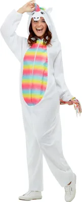 Produktbild von Einhorn-Kostüm für Erwachsene Onesie Faschingskostüm weiss-bunt - XL