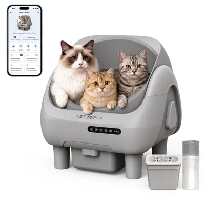 Produktbild von AstroPet XXL Offenes Katzenklo Selbstreinigend mit App-Steuerung,5-fachem Sicherheitsschutz,UVC & Ionen-Geruchskontrolle, 12L Abfallbox