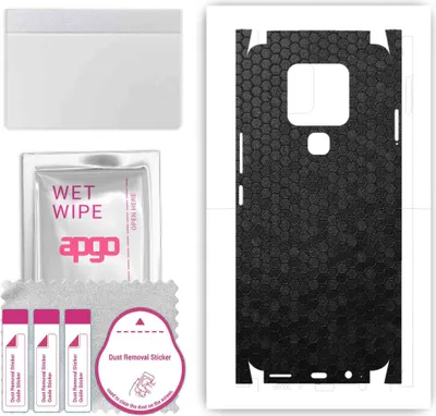 Produktbild von apgo Rückseite + Seiten Schutzfolie, Skin, kompatibel mit Tecno Camon 16, Hinten Displayschutzfolie aus Vinylfolie, kratzfest, einfache Montage - Schwarze Honigwabe