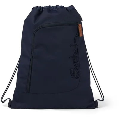 A navy blue drawstring backpack is shown against a white background.