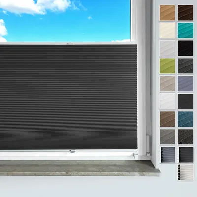 Productafbeelding van Plissé gordijn zonder boren, met klembevestiging, verduisterend, vouwgordijn voor ramen en deuren, zwart, 70 cm x 200 cm