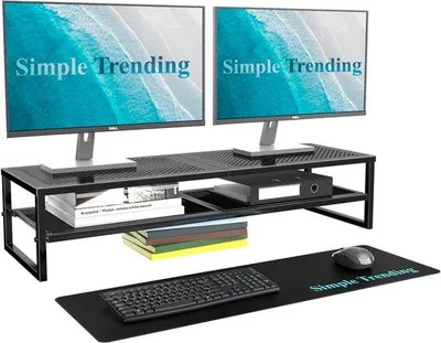 Zdjęcie produktu dla 2-poziomowy metalowy organizer na monitor do stanowiska pracy z podkładką pod mysz