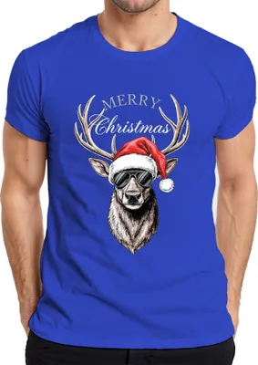 Produktbild von Rentier Weihnachten Merry Christmas Weihnachtsmütze Sonnenbrille Herren T-Shirt, Blau, M