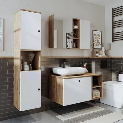 Immagine prodotto di Set di mobili da bagno Roomart LOTUS-I-95, 4 pezzi, larghezza 95 cm, rovere bianco