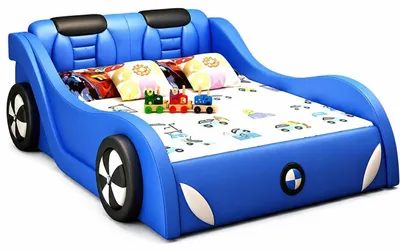 Immagine prodotto di Letto per bambini a forma di auto, con illuminazione LED e dotato di ruote. Letto per bambini