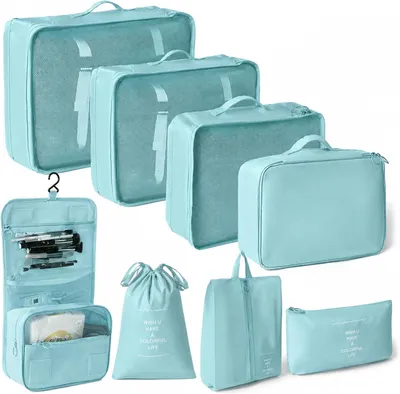 Immagine prodotto di Set di organizer per valigie, 8 pezzi, diverse dimensioni, colore blu, per bagagli da viaggio