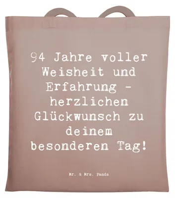 Produktbild von Mr. & Mrs. Panda Schultasche Spruch 94. Geburtstag - Braun Pastell - Geschenk, Weisheit, Tote Bag, Shopping Tasche, Wissen, Geschenkidee, Happy Birthday, Jutebeutel