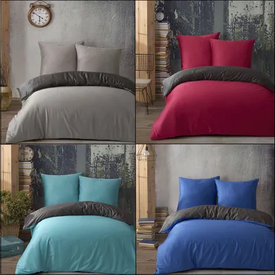 Produktbild von Mako Satin Bettwäsche Baumwolle Wendebettwäsche Uni Einfarbig Edel Satin Anthrazit, Farbe:Petrol - Anthrazit, Anzahl an Teilen:3 - teilig, Größe:200x200 + 2x(80x80)