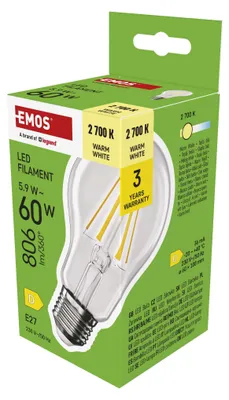 LED Lampe Filament A60 / E27 / 5,9 W (60 W) / 806 lm / Warmweiß