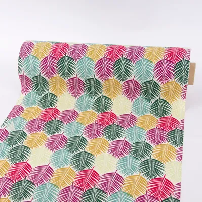 Produktbild von Outdoorstoff Meterware Polyacryl Tischläufer Palmenblätter weiß bunt